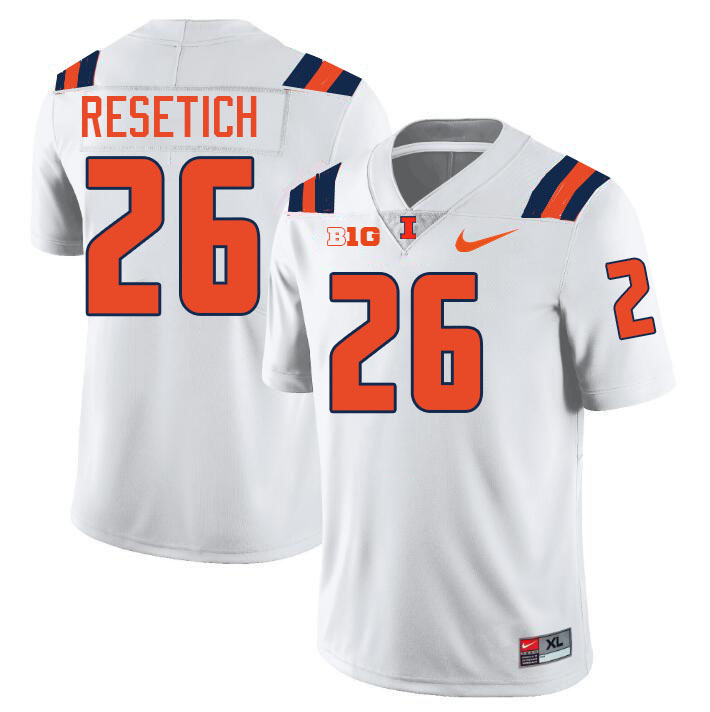 Men #26 Mac Resetich Illinois Fighting Illini College Football Jerseys Stitched-White